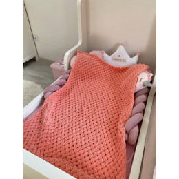 Плед ручной работы из пряжи Alize Puffy, размер 100*120 см, персикового цвета
