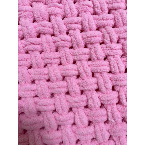 Плед ручной работы из пряжи Alize Puffy, розовый, 100x120 см